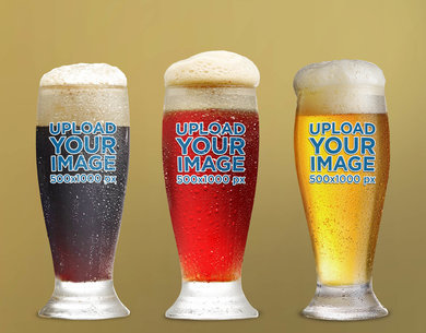 Mockup of Three Beer Glasses Placed Against a Plain Color Backdrop 35984-r-el2