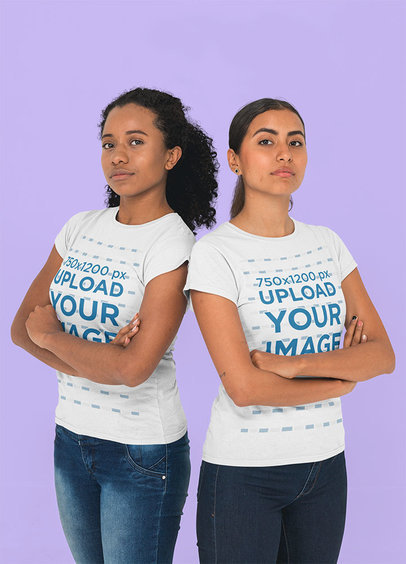 T-Shirt Mockup of Two Serious Women in a Studio 26414