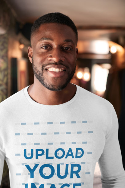 Long Sleeve Tee Mockup Featuring a Smiling Man