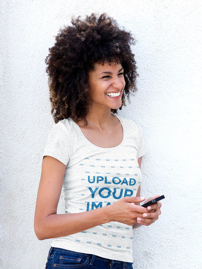 T-Shirt Mockup of a Smiling Woman with Natural Hair