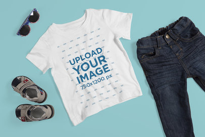 Flat Lay T-Shirt Mockup of a Boy's Outfit