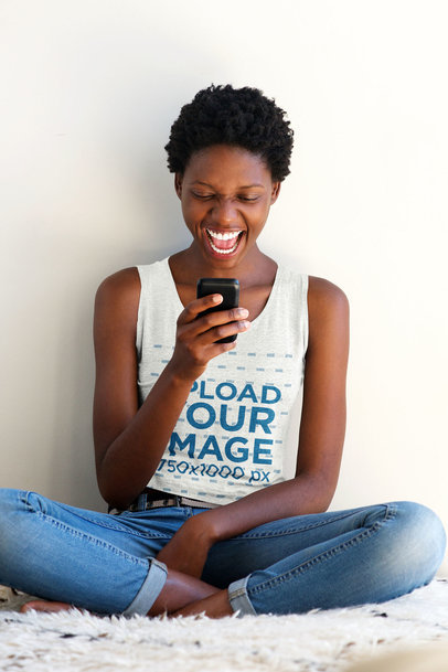 Heather Tank Top Mockup Featuring a Woman Laughing