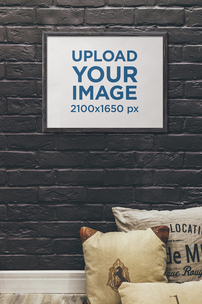 Art Print Mockup Featuring a Dark Brick Wall 