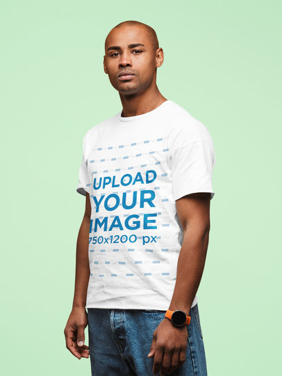 T-Shirt Mockup of a Serious Man Standing Still