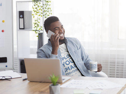T-Shirt and Mug Mockup of a Man Talking on the Phone 38870-r-el2
