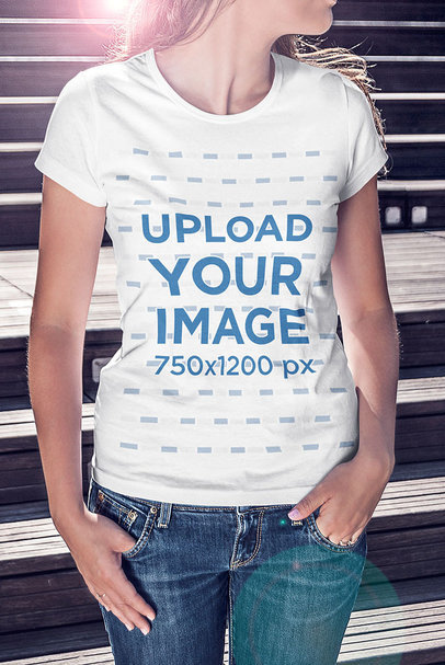 T-Shirt Mockup Featuring a Woman and a Flare