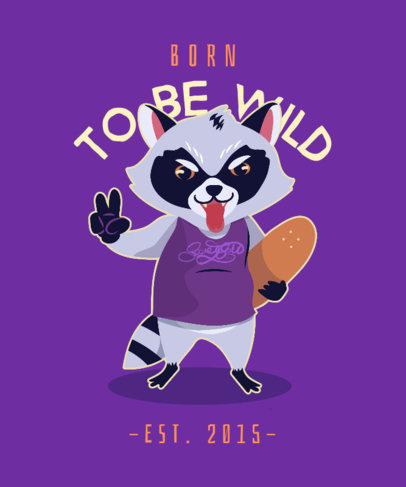 T-Shirt Design Template of a Raccoon with a Skateboard 