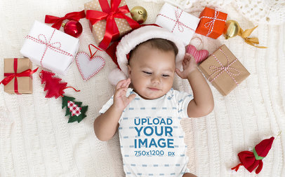 Onesie Mockup of a Baby Surrounded By Christmas Presents 34940-r-el2