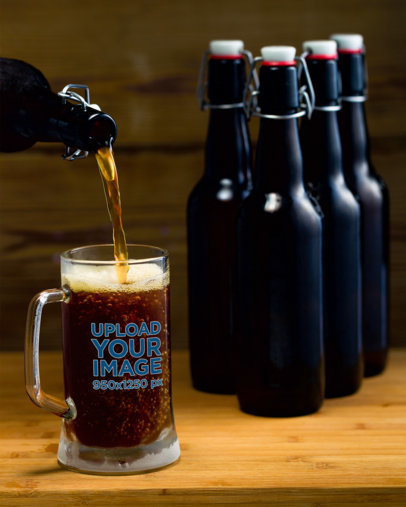 Beer Glass Mockup Featuring Some Bottles of Dark Beer