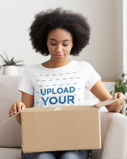 T-Shirt Mockup of a Woman Opening a Package 38996-r-el2