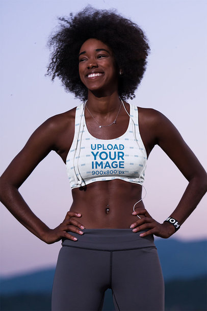 Mockup of a Happy Woman Wearing a Sports Bra While Exercising
