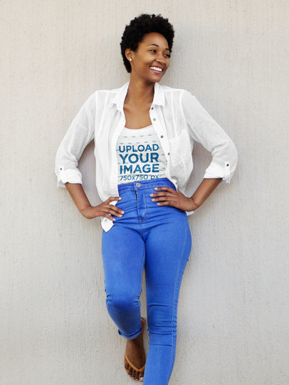 Tank Top Mockup of a Happy Woman Wearing a Fresh Outfit