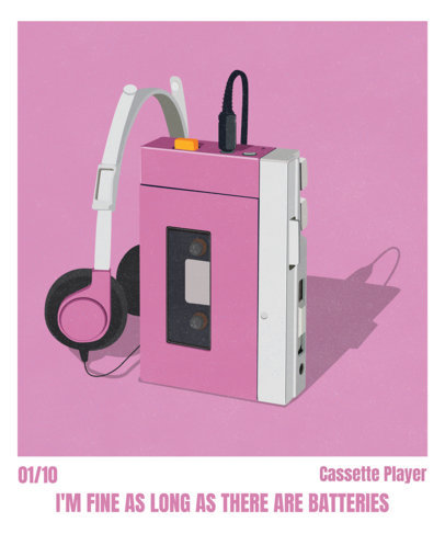 T-Shirt Design Template Featuring Retro Music Players