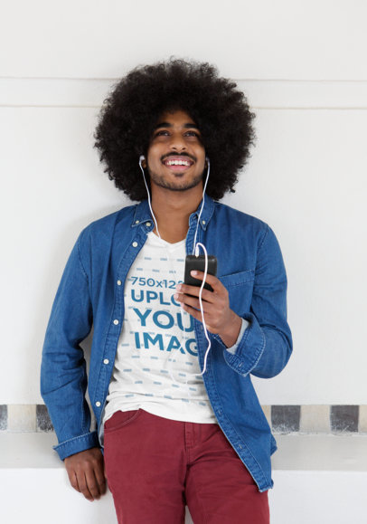 V-Neck T-Shirt Mockup of a Man Listening to Music 38107-r-el2