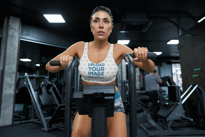 Sports Bra Mockup Featuring a Woman Training at a Gym 38548-r-el2