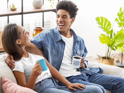 11 oz Coffee Mug Mockup Featuring a Man Laughing with His Girlfriend 38866-r-el2