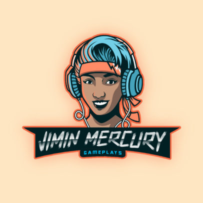 Logo Template Featuring a Female Retro Gamer with Headphones