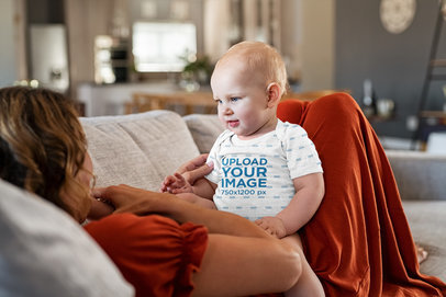 Onesie Mockup Featuring a Baby Boy Playing with His Mom 35958-r-el2