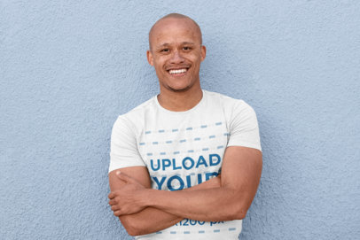 Mockup of a Joyful Man Wearing a Customizable Crew Neck T-Shirt 