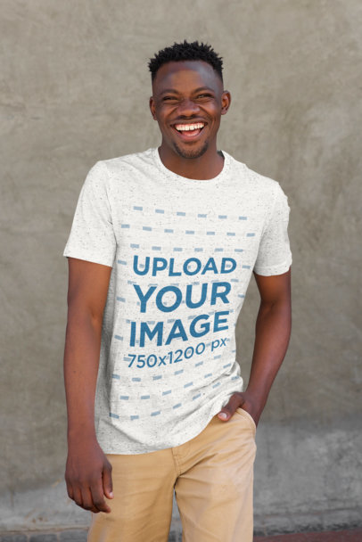 T-Shirt Mockup of a Smiling Man in a Casual Outfit