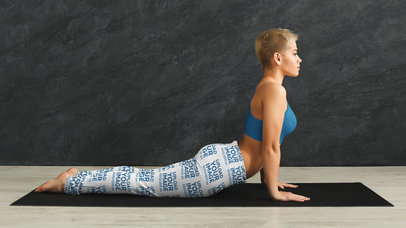 Leggings Mockup of a Short-Haired Woman Practicing Yoga