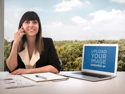 Macbook Air Mockup Featuring a Woman
