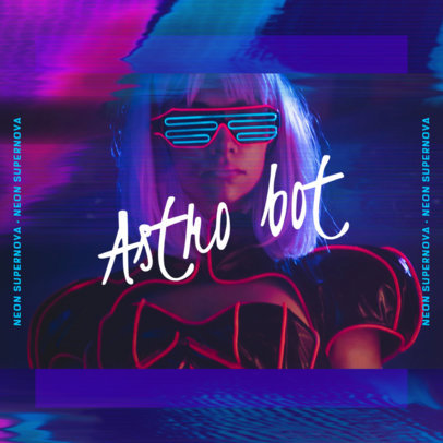 Album Cover Design Template for Pop Artists Featuring Neon Graphics with Glitch Filters