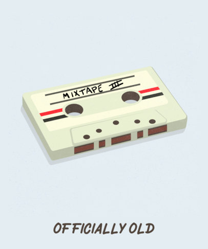 Retro T-Shirt Design Template Featuring an Illustrated Cassette 