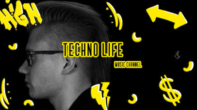 YouTube Banner Creator for a Techno Music Channel with Vibrant Graphics 2704a