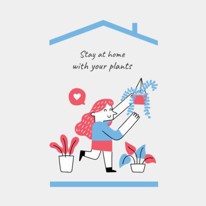Illustrated Instagram Post Template Featuring People Doing Different Activities at Home 