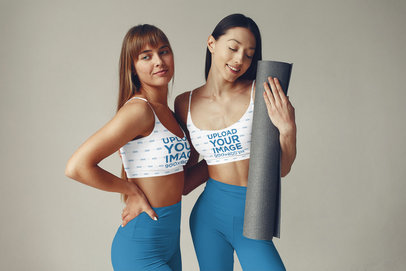 Mockup of Two Female Yogis Wearing Sports Bras