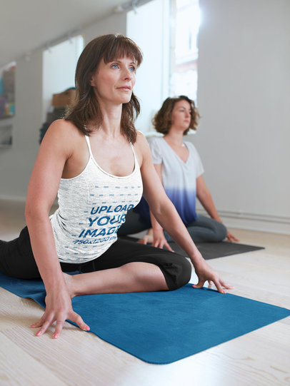 Heathered Tank Top Mockup of a Woman Taking a Yoga Class 