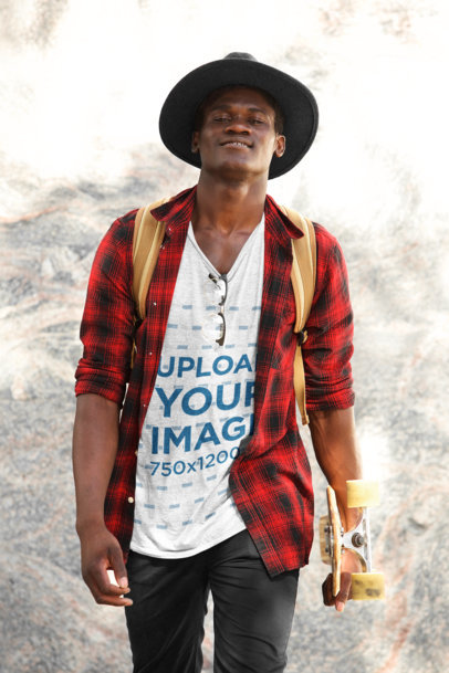 Heather Tee Mockup of a Man with a Hipster Look Walking on the Street 38975-r-el2