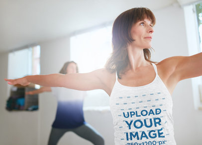 Heathered Tank Top Mockup Featuring a Woman Practicing Yoga 