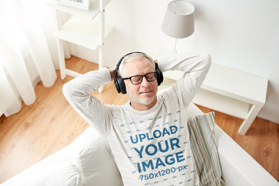 Sweatshirt Mockup of a Senior Man Listening to Music in the Living Room 39133-r-el2