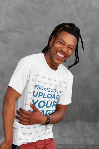 Round-Neck T-Shirt Mockup of a Man Laughing 