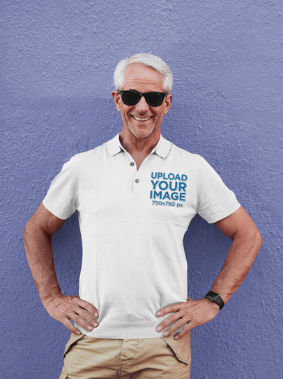 Polo Shirt Mockup of a Senior Man Posing