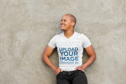 V-Neck T-Shirt Mockup Featuring a Happy Man 