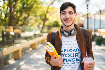 T-Shirt Mockup of a College Student Walking to Class 