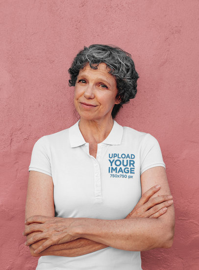Polo Shirt Mockup of a Woman Posing with Crossed Arms