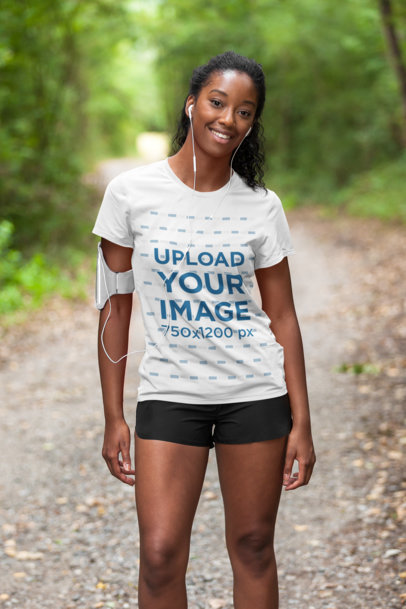T-Shirt Mockup of a Woman Training Outdoors