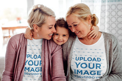 T-Shirt Mockup of a Three-Generation Family Hugging at Home 39090-r-el2