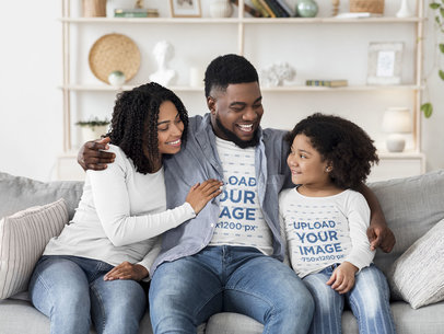 Long Sleeve Mockup Featuring a Family Hugging at Home