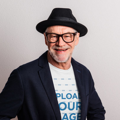 Crew Neck T-Shirt Mockup Featuring a Happy Senior Man 