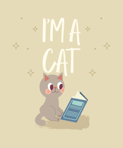 T-Shirt Design Template Featuring a Cat Reading