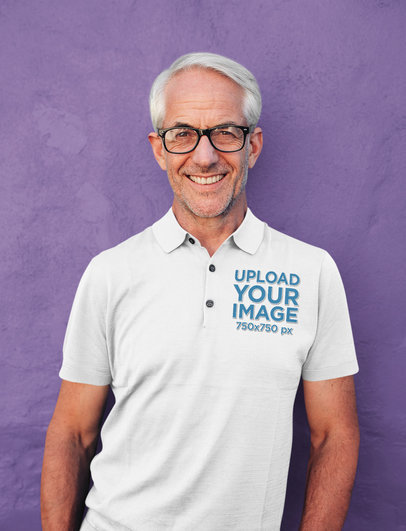 Mockup of a Smiling Senior Man Wearing a Polo Shirt