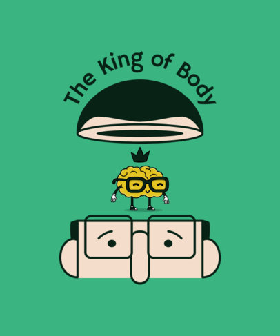 Illustrated Tshirt Design Template Featuring a Cute Brain With a Crown 