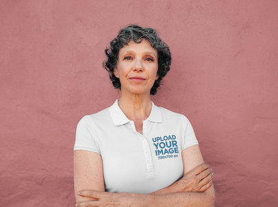 Polo Shirt Mockup Featuring a Senior Woman Posing