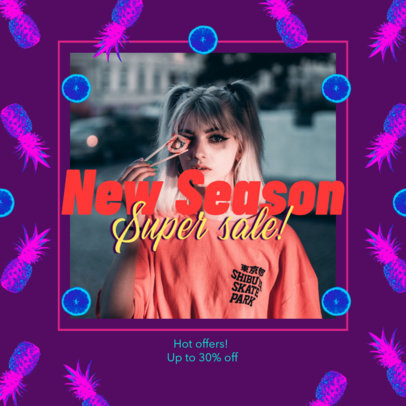 Instagram Post Maker for a Super Sale Featuring Neon Pineapple Graphics