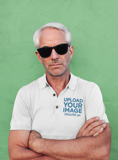 Polo Shirt Mockup of a Senior Man with Crossed Arms